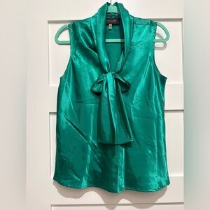 Evan Picone Teal Satin Bow Blouse